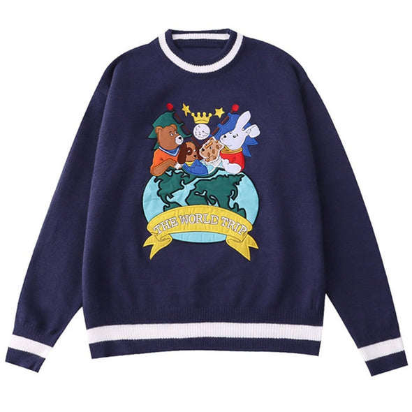 Kawaii Cartoon Animal Collage Knitted Sweater