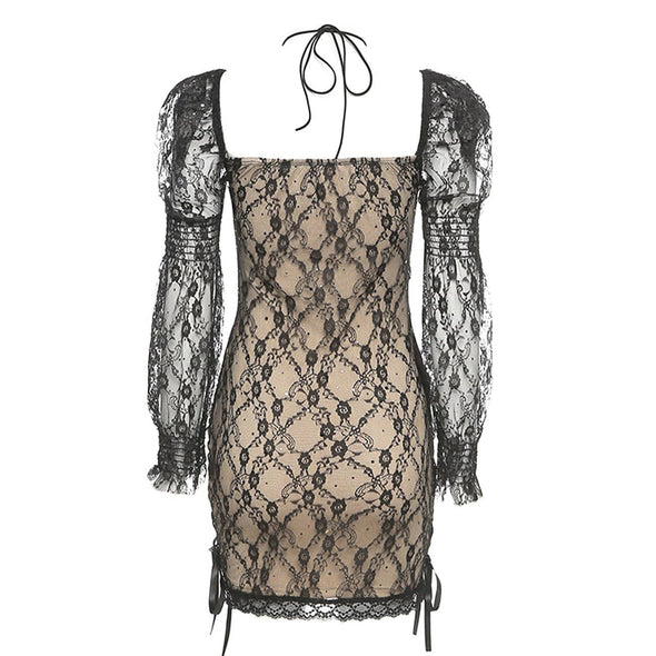 European and American Lace "Halterneck" Sexy Dress