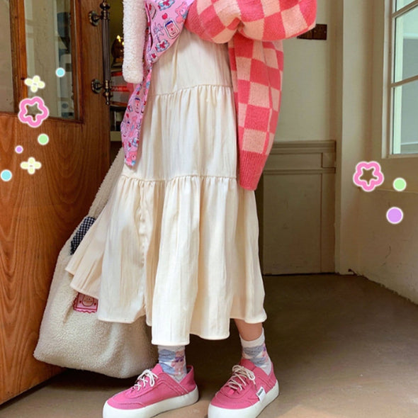 Kawaii Kawaii Solid Color Folds Maxi Skirts