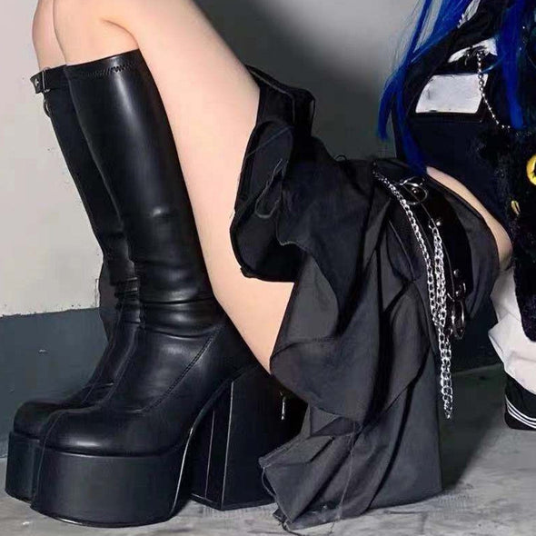 Thick Heel Platform PU Stovepipe Tall Boots Over Knee Boots
