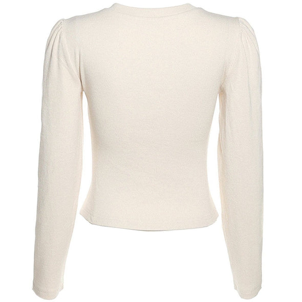 Sexy Pleated Single-breasted Cropped Navel Long-sleeved Top