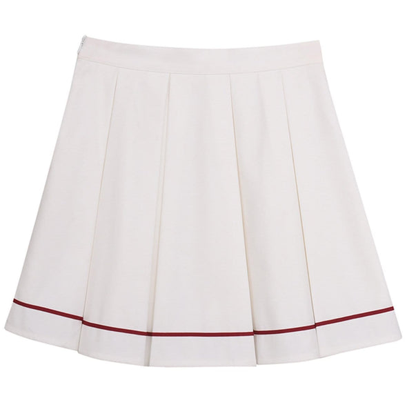 Kawaii Pure Color Single Striped Pleated Skirt