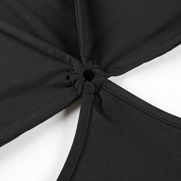 Dark Style Sling Cutout Long-sleeved Dress