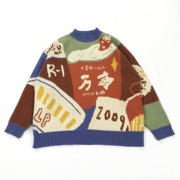 Kawaii Alphabet Text Splicing Knitted Sweater