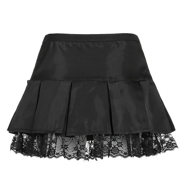 Sexy Short Bow Decorated Lace Pleated Skirt