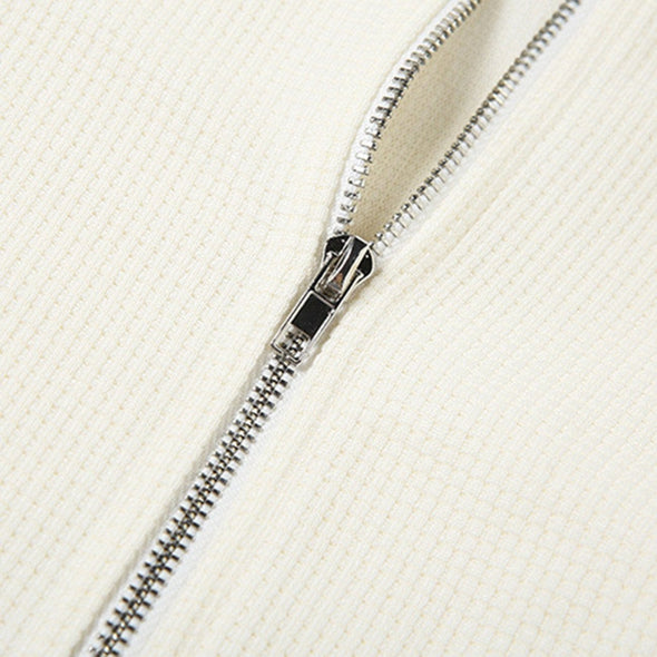 Solid Color Irregular Lapel Zipper Long-sleeved Top