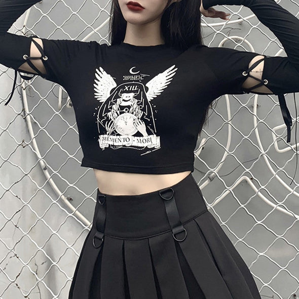 Dark Style Sleeves Stitching Slim Long-sleeved T-shirt