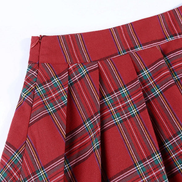 Sexy Plaid Stitching Irregular Pleated Skirt