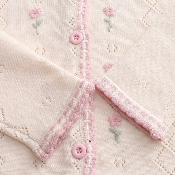 Kawaii Floral Pattern Short Knitted Cardigan
