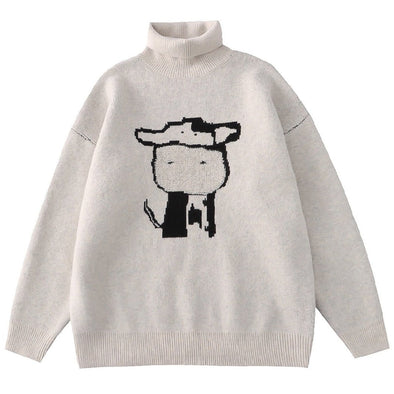 Kawaii Cartoon Cow Pattern Knitted Sweater