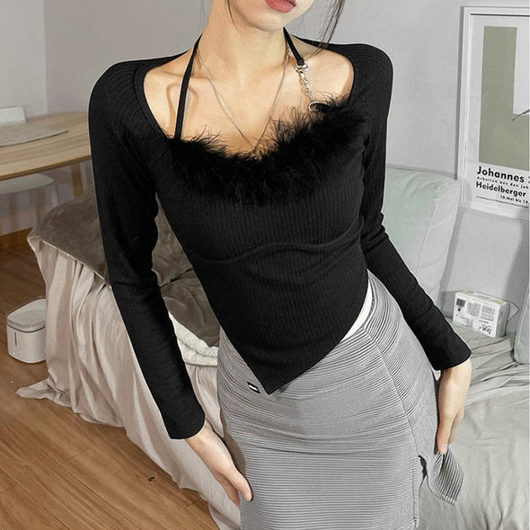 Solid Color Fluff Long-sleeved Top