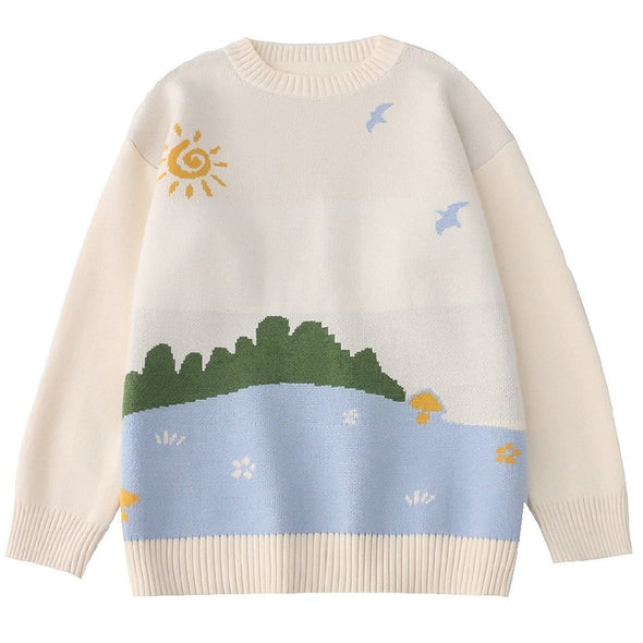 Kawaii Landscape Pattern Knitted Sweater