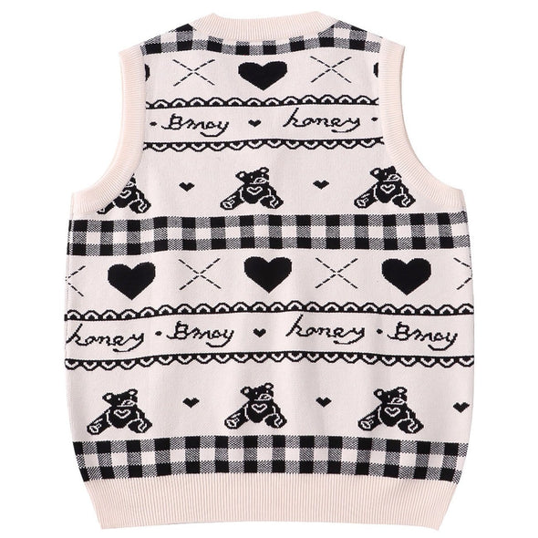 Kawaii Love Bear Pattern Knitted Sweater Vest