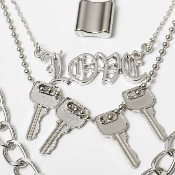 Punk PU Lock Shape Key Multiple Necklace