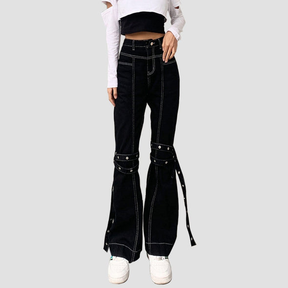 Hot Girl Lace-up Embellished High-rise Bootcut Jeans
