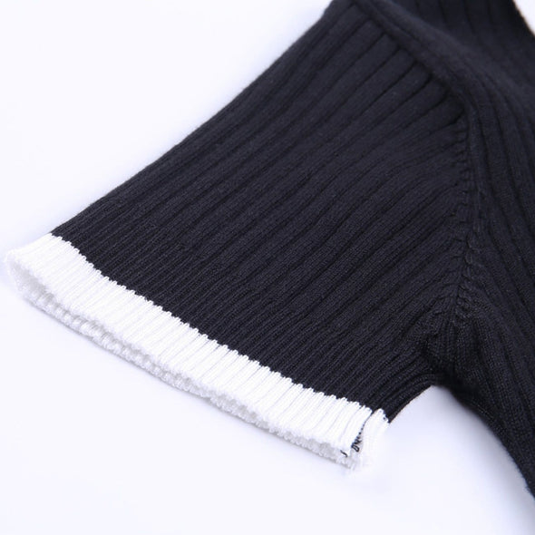 Navel Short-sleeved Polo Neck Sweater
