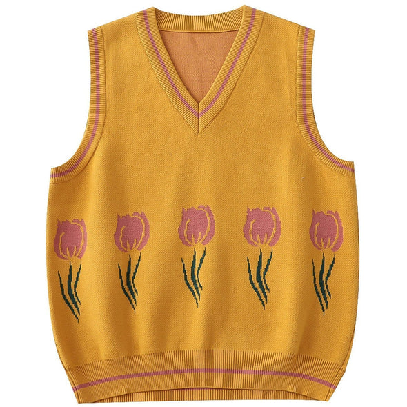 Kawaii Tulip Pattern Knitted Sweater Vest