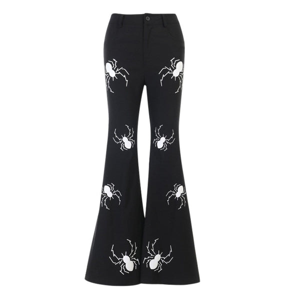 Gothic Spider Print High-rise Flared Pants