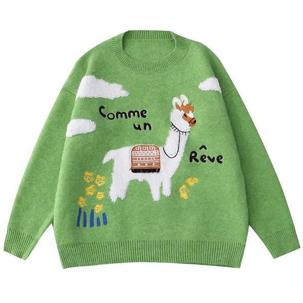 Kawaii Lamb Flocking Embroidered Knitted Sweater