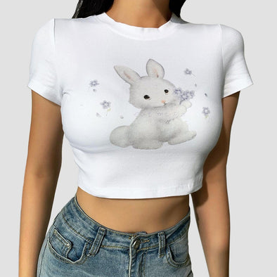Gothic Rabbit Print Skinny Short-sleeved T-shirt