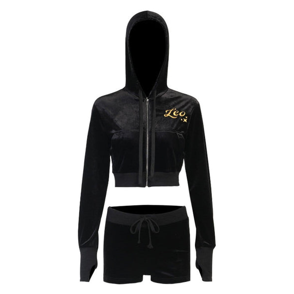 Gothic Lion Embroidery Casual Hoodie Set