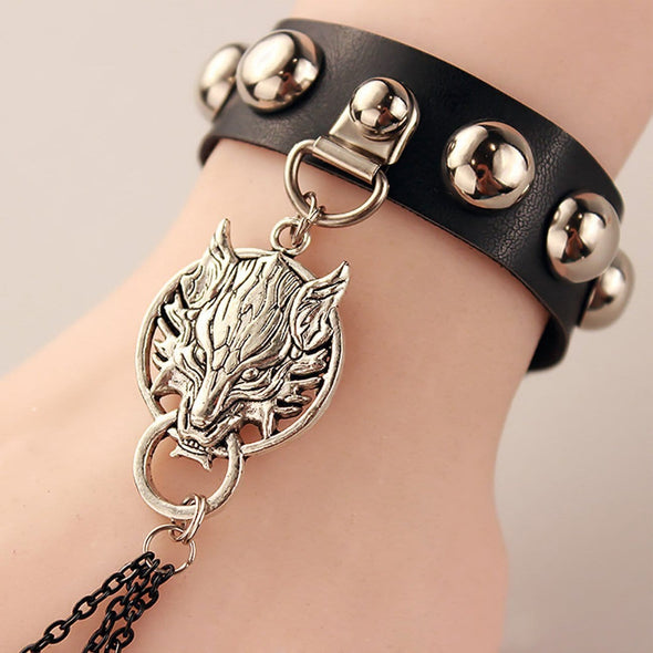 Gothic Style Wolf Head Skull Leather Band Ring One-piece Bracelet