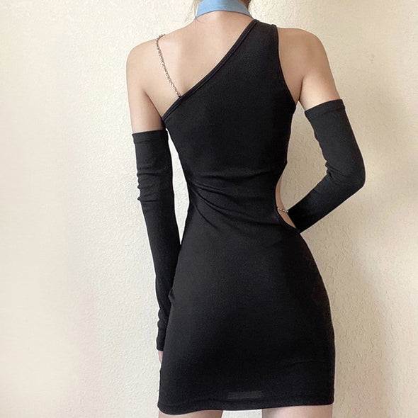 Sexy Slim Contrast Stitching Halterneck Dress