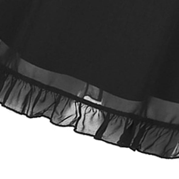 Dark Lace-up Ruffled Slim-fit Suspender Dress