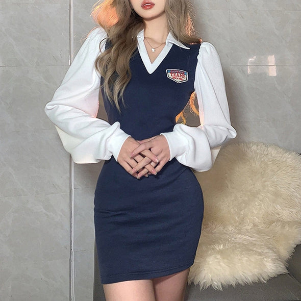 Logo Embroidered Contrast Lapel Dress
