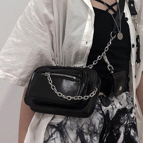 Dark Style Chain Detachable Small Chest Bag