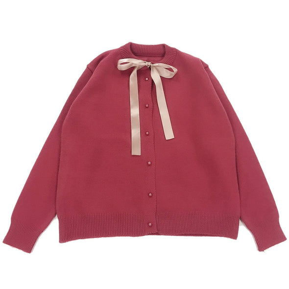 Kawaii Bow Solid Color Knitted Cardigan