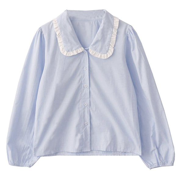 Kawaii Color Block Lace Doll Collar Long-sleeved Shirt