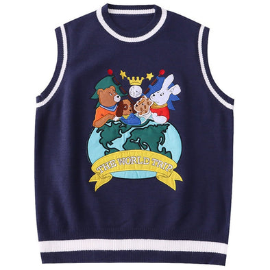 Kawaii Cartoon Collage Knitted Sweater Vest