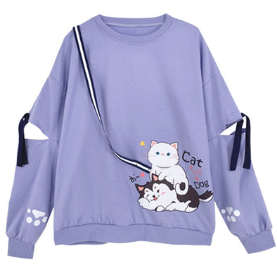 Kawaii Cute Cat and Dog Print Sweatshirt