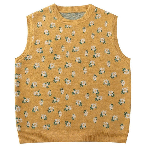 Kawaii Retro Floral Knit Sweater Vest