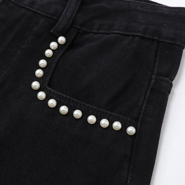 Kawaii Adjustable Belt with Pearl Decoration Jeans