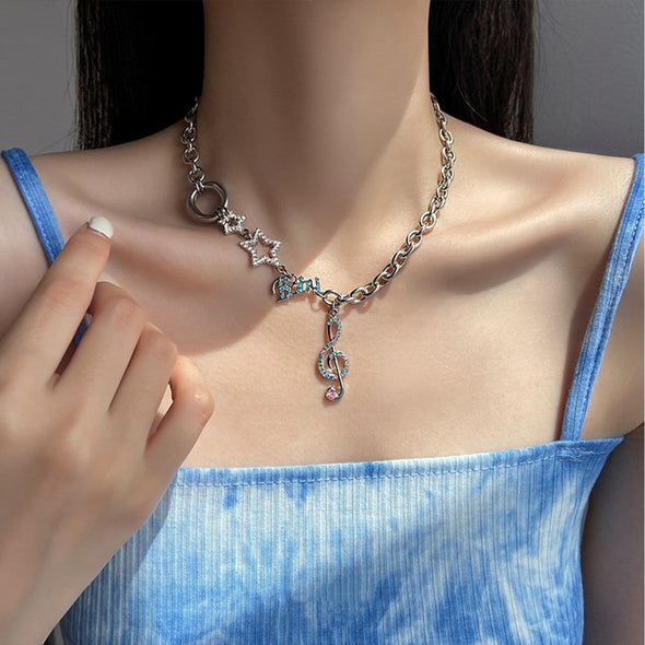 Five-pointed Star Musical Note Rhinestone Necklace