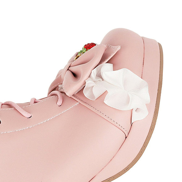 Bow Strawberry Cute Soft Girl Platform Martin Boots