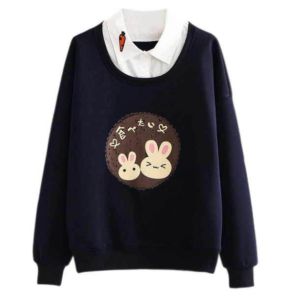 Kawaii Cartoon Rabbit Print Sweatshirt