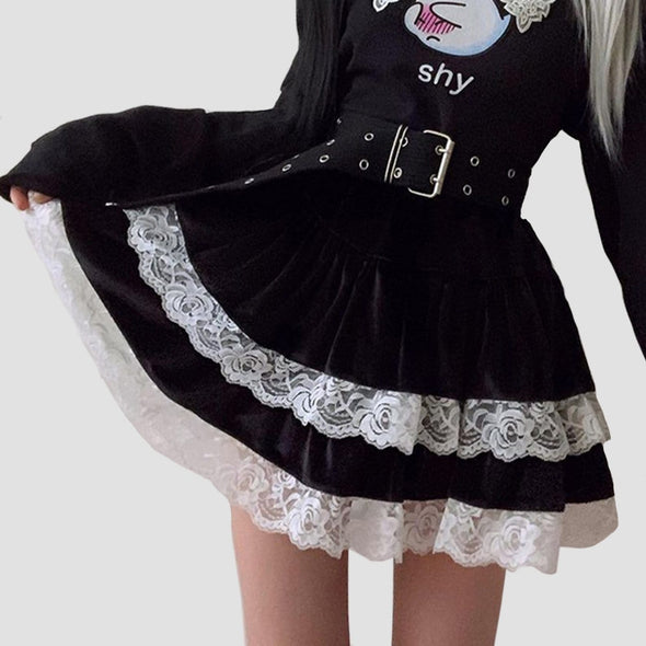Gothic Lace Stitching Suede Skirt