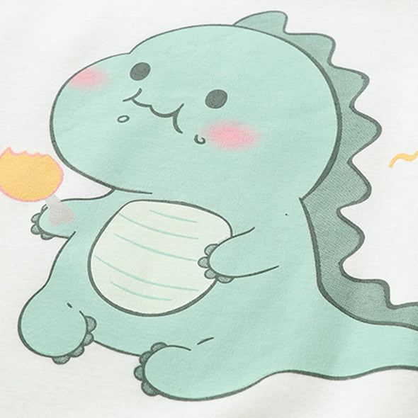 Kawaii Cartoon Dinosaur Print Lapel Sweatshirt