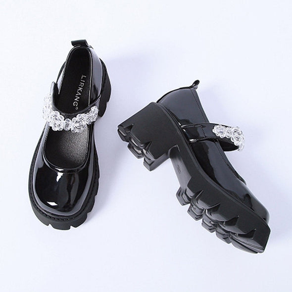 Vintage Platform Crystal Embellished Mary Jane Shoes