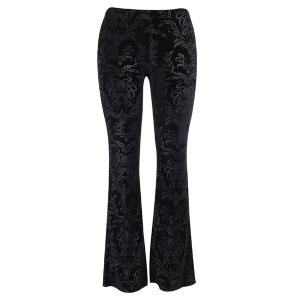 Dark Vintage Velvet Embossed Casual Flared Pants