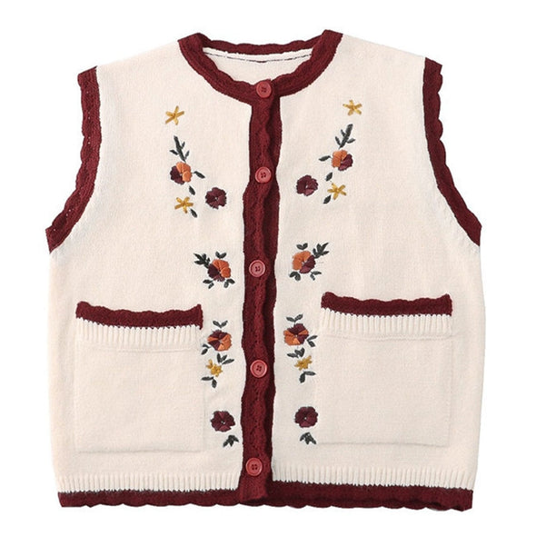 Kawaii Embroidered Floral Knit Sweater Vest