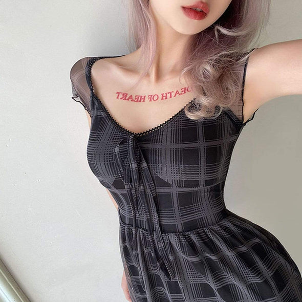 Sexy Slim Check Square Neck Dress