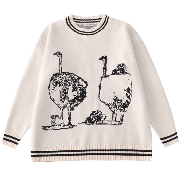 Kawaii Ostrich Pattern Knitted Sweater