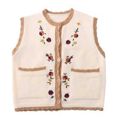 Kawaii Embroidered Floral Knit Sweater Vest