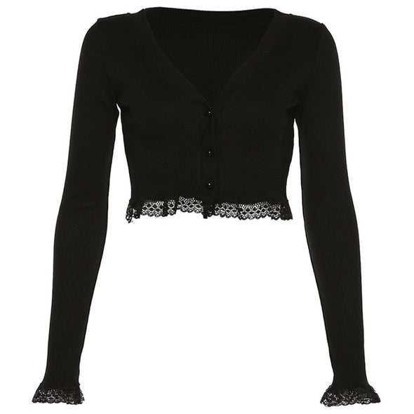 Gothic Lace Stitching Single-breasted Long-sleeved T-shirt