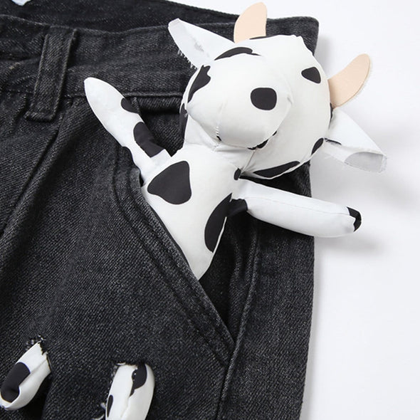 Kawaii Metal Cow Pendant Straight Barrel Jeans