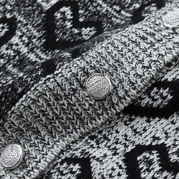 Kawaii Love Pattern Full-print Knitted Cardigan